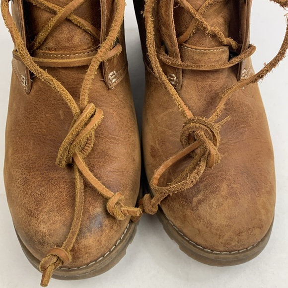 Sperry Wedge Heel leather Booties Boots Size 8.5 Light Brown Leather laces - Picture 12 of 14
